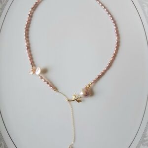 Elegant Lavender freshwater Pearl Drop Necklace with Silver Accents